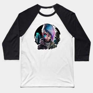 Purple Light Cyber Punk Girl in Night City Baseball T-Shirt